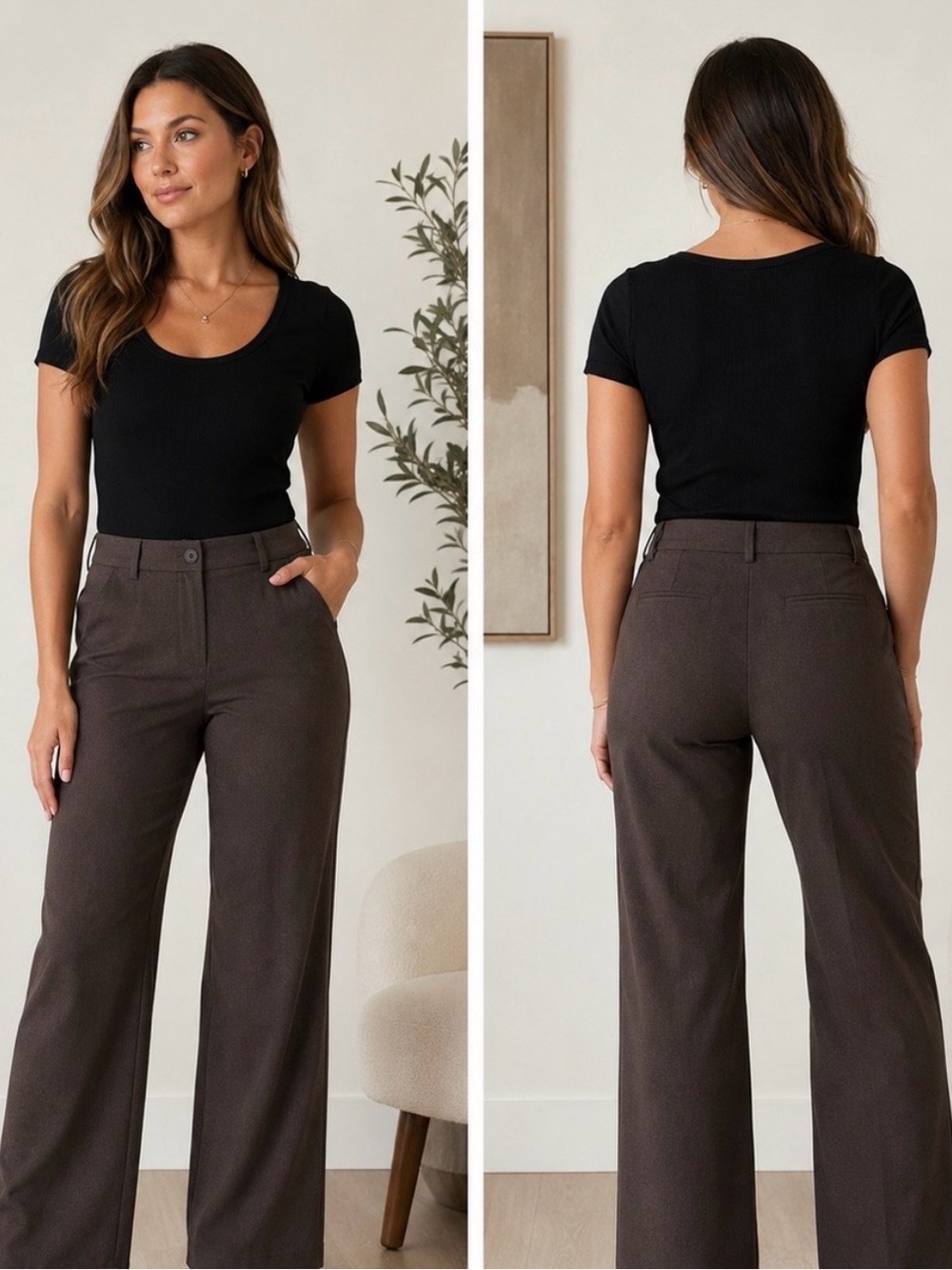 New York & Company High-Waist Flare-Leg City Knit Pants in Dark Brown